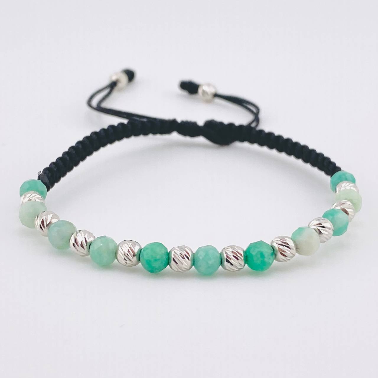 Pulsera Negra Morrallas Esmeraldas 1.2gr / 4mm Oro Blanco 18K *