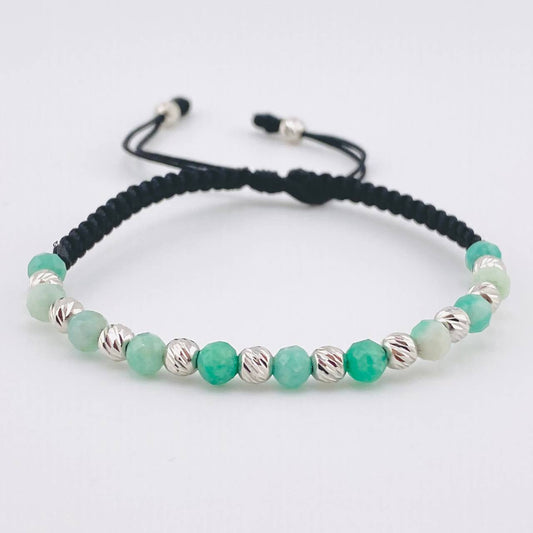 Pulsera Negra Morrallas Esmeraldas 1.2gr / 4mm Oro Blanco 18K *