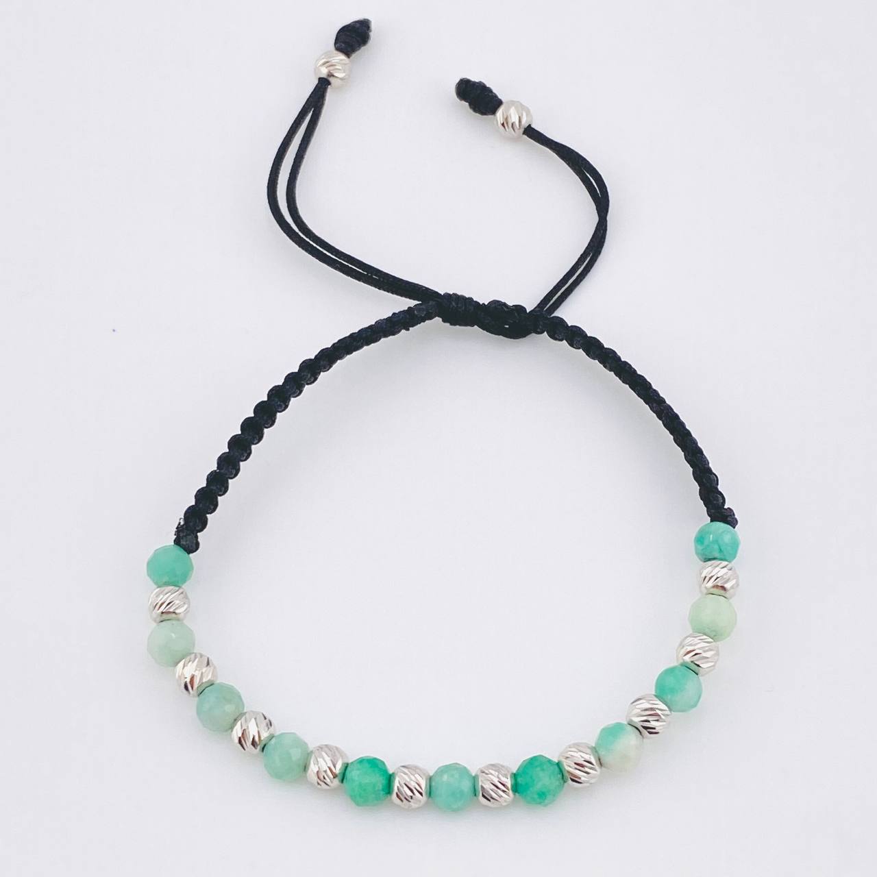 Pulsera Negra Morrallas Esmeraldas 1.2gr / 4mm Oro Blanco 18K *