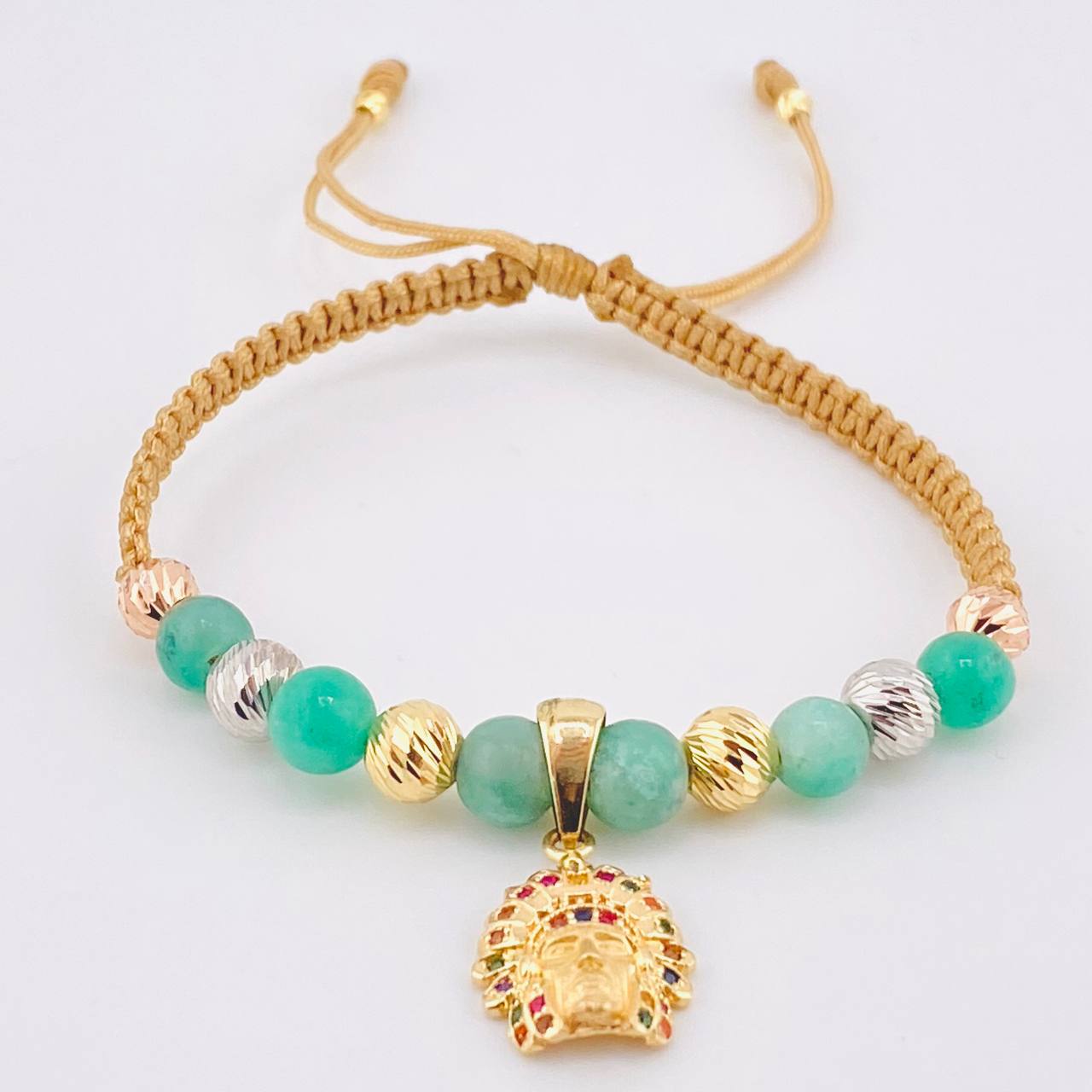 Pulsera Dorada Dije Indio 3.8gr / 6mm-5mm-3mm Tres Oros 18K *