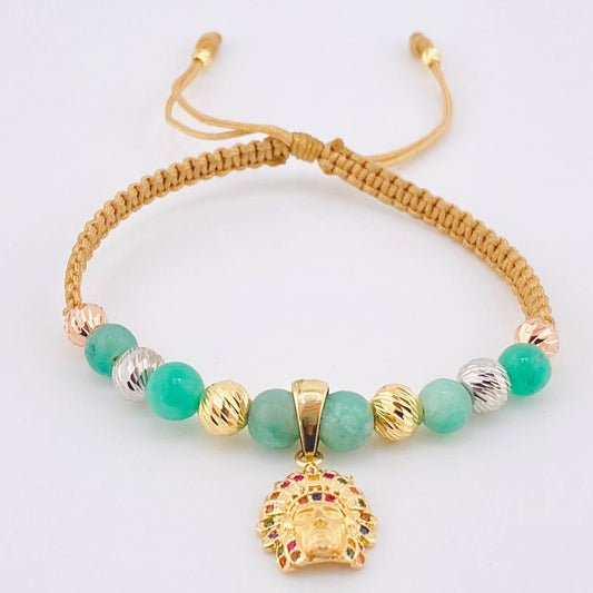 Pulsera Dorada Dije Indio 3.8gr / 6mm-5mm-3mm Tres Oros 18K *