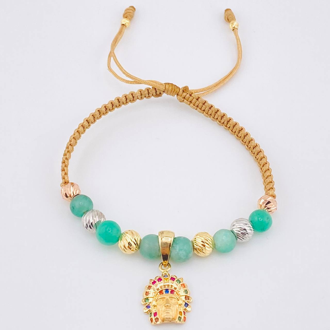 Pulsera Dorada Dije Indio 3.8gr / 6mm-5mm-3mm Tres Oros 18K *