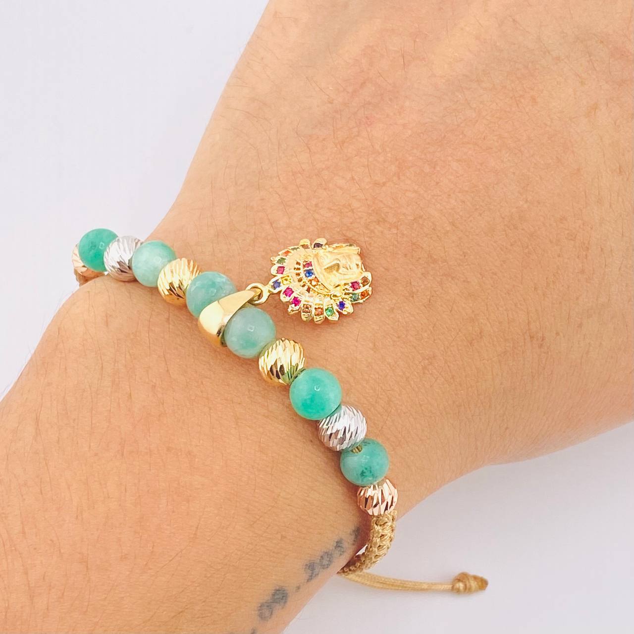 Pulsera Dorada Dije Indio 3.8gr / 6mm-5mm-3mm Tres Oros 18K *