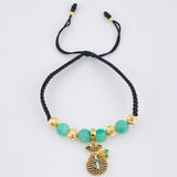 Pulsera Negra Dije Bolsa Dinero 3.8gr / 6mm-3mm Oro Amarillo 18K *