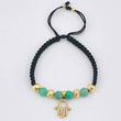 Pulsera Negra Dije Mano Hamsa 1.95gr / 6mm-3mm Oro Amarillo 18K *