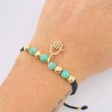 Pulsera Negra Dije Mano Hamsa 1.95gr / 6mm-3mm Oro Amarillo 18K *
