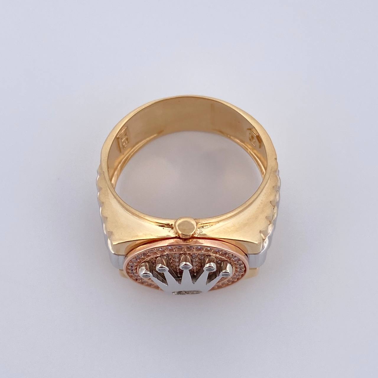 Anillo Correa Corona RX 10.15gr / T11 / Circones Blancos Tres Oros 18K $