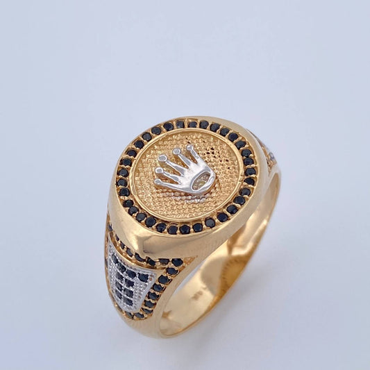 Anillo Corona RX 8.55gr / T10 1/2 / Circones Negros Dos Oros Amarillo Blanco 18K $