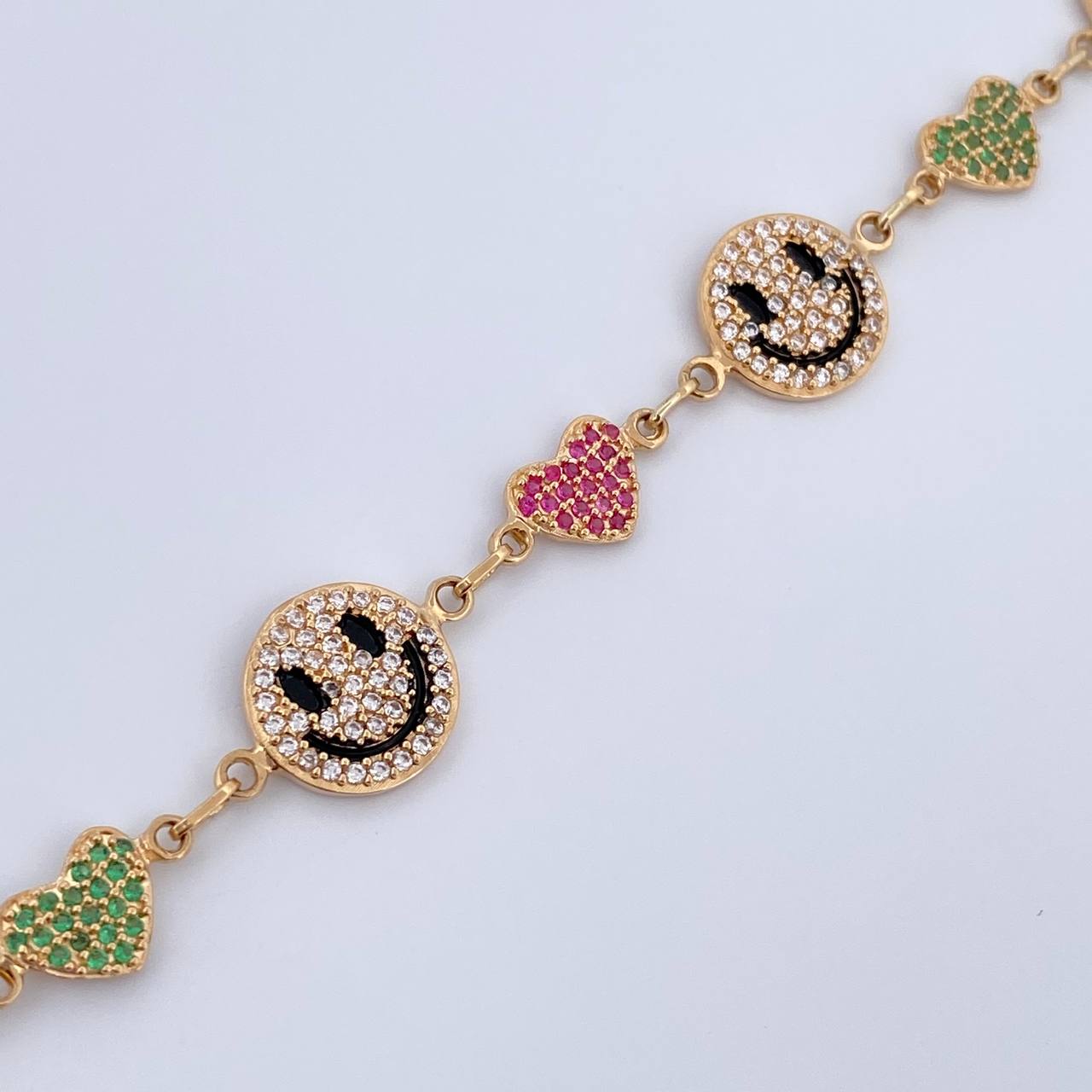 Pulso Carita Feliz Corazones 10.1gr / 18.4cm / Oro Amarillo 18K $