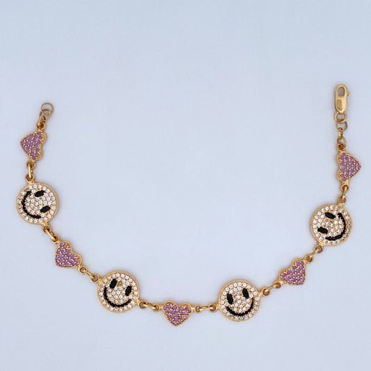 Pulso Carita Feliz Corazones 10gr / 18.3cm / Oro Amarillo 18K &