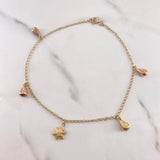 Tobillera Espiga  2.85gr / 24cm / Dijes Gotas Estrella Dos Oros Amarillo Blanco 18K &