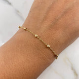 Pulso Tipo Militar Espigas 1.55gr / 18cm / 3mm Bolas Diamantadas Oro Amarillo 18K &