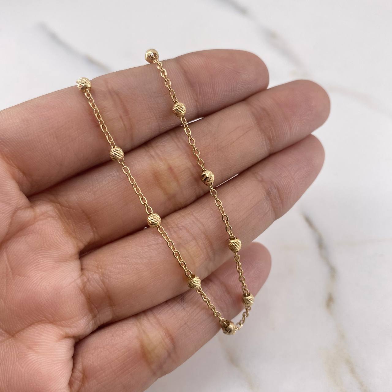 Pulso Tipo Militar Espigas 1.55gr / 18cm / 3mm Bolas Diamantadas Oro Amarillo 18K &