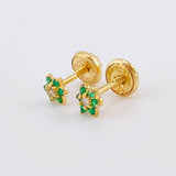 Topos Flor Esmeraldas 5pts Diamante 3pts 0.8g / 4.4mm Oro Amarillo 18K