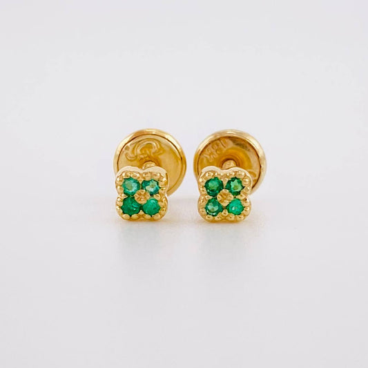 Topos Flor Trebol Esmeraldas 9pts 0.85g / 3.7mm Oro Amarillo 18K
