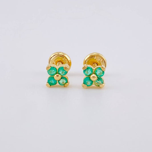 Topos Flor Trebol Esmeraldas 23pts 1.3g / 5mm Oro Amarillo 18K
