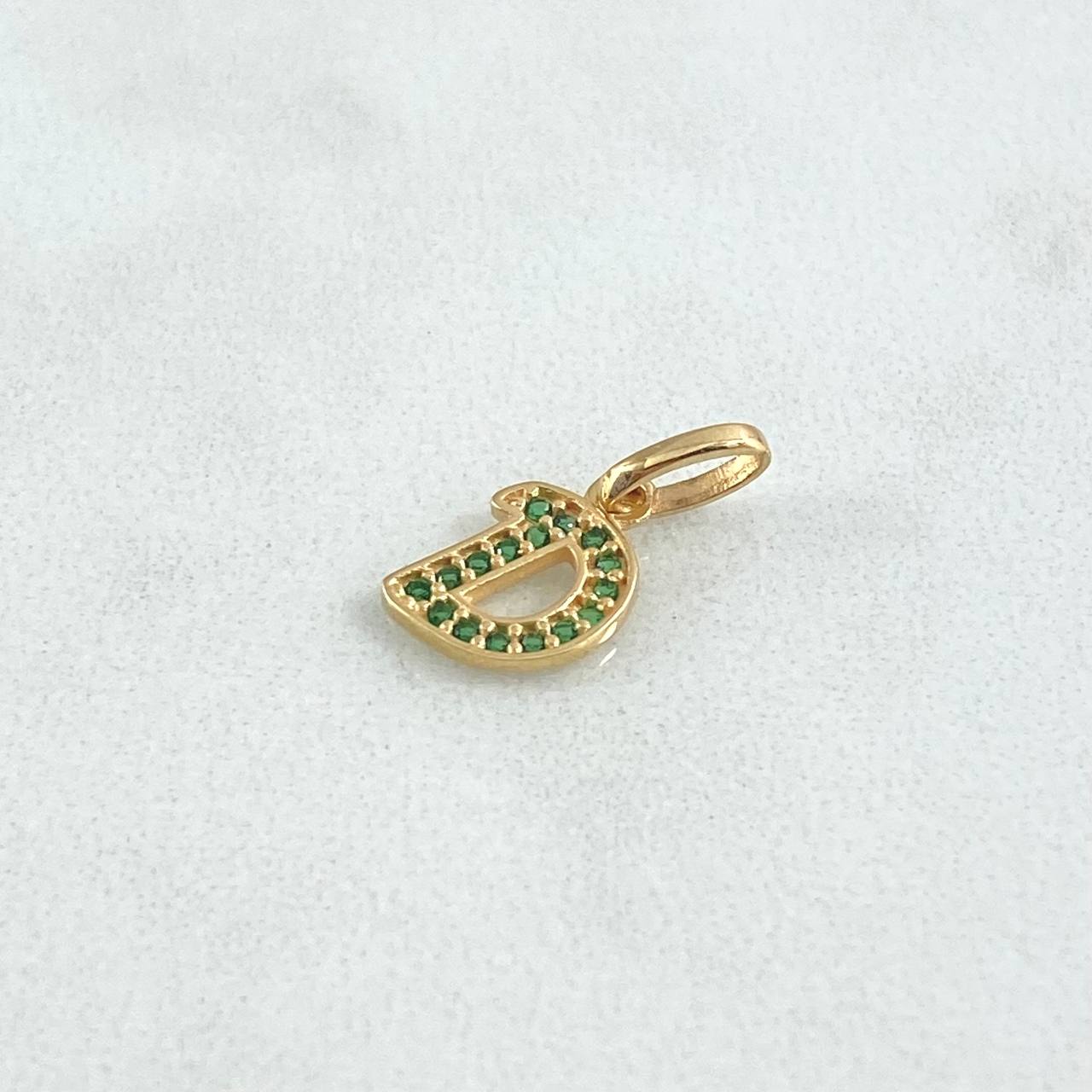 Dije Letra D 0.65gr / 1.5cm / Circones Verdes Oro Amarillo 18K