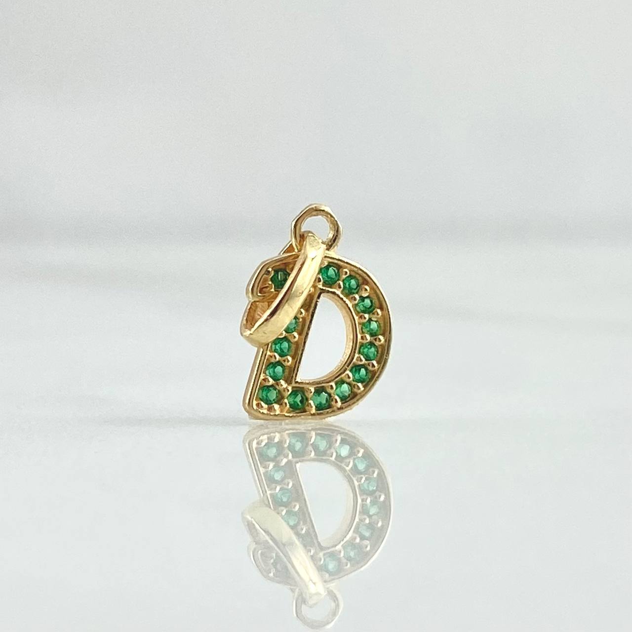 Dije Letra D 0.65gr / 1.5cm / Circones Verdes Oro Amarillo 18K