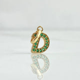 Dije Letra D 0.65gr / 1.5cm / Circones Verdes Oro Amarillo 18K