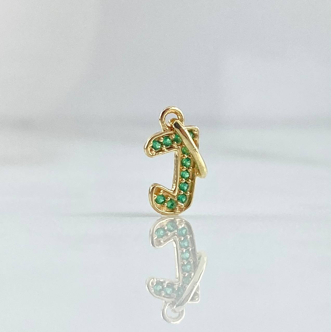 Dije Letra J 0.55gr / 1.8cm / Circones Verdes Oro Amarillo 18K ©