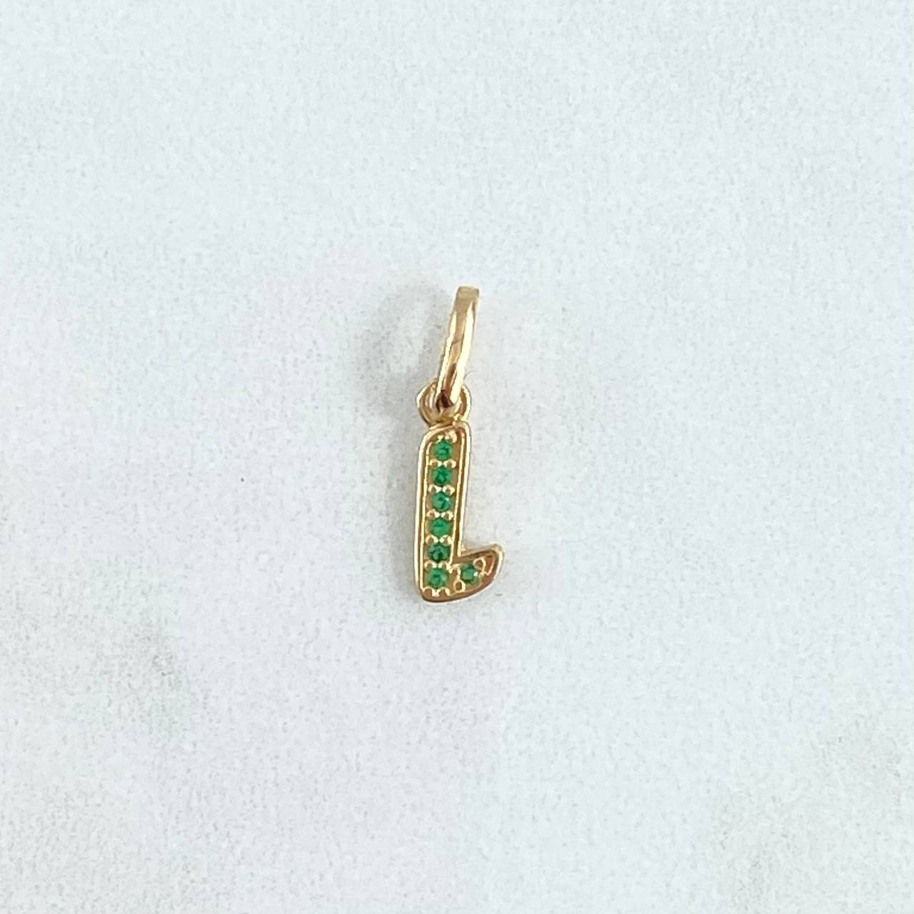 Dije Letra L 0.5gr / 1.7cm / Circones Verdes Oro Amarillo 18K
