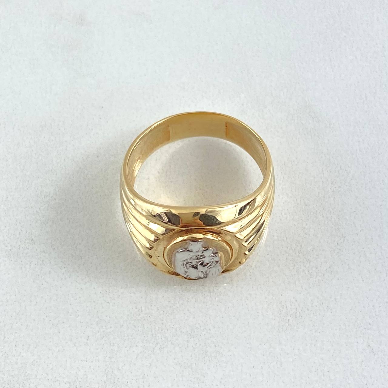 Anillo Sello Virgen del Carmen 7gr / T6 3/4 / Lineas Lisas Dos Oros Amarillo Blanco 18K