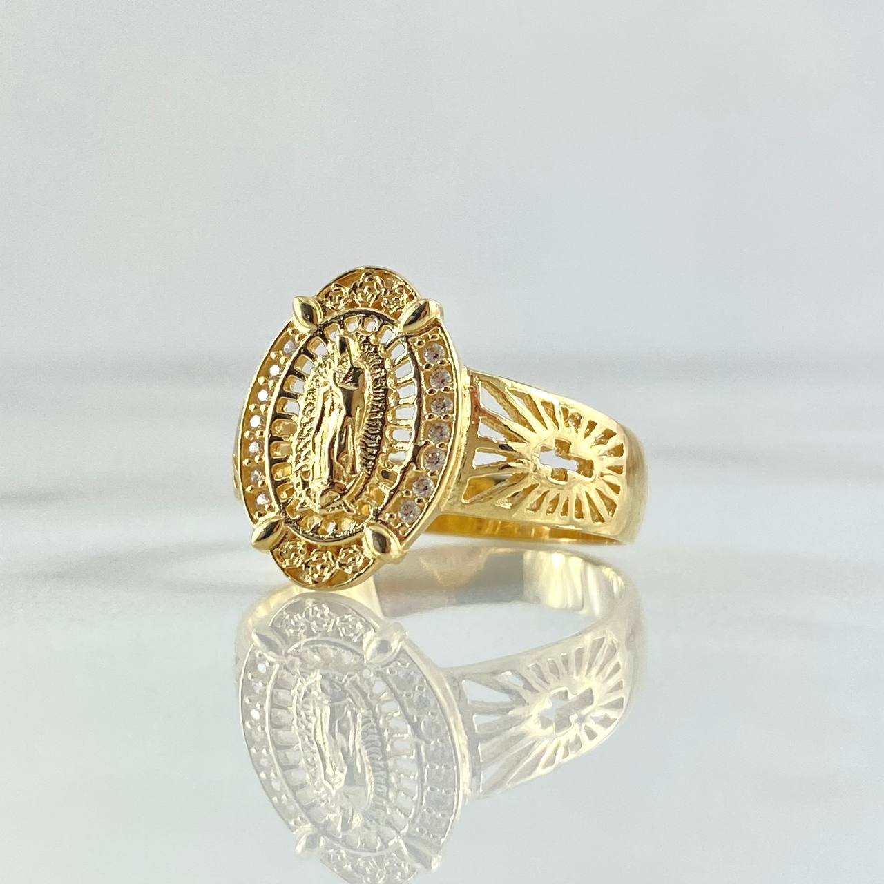 Anillo Virgen Guadalupe 4.7gr / T9 1/2 / Filigrana - Circones Blancos Oro Amarillo 18K *