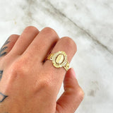 Anillo Virgen Guadalupe 4.7gr / T9 1/2 / Filigrana - Circones Blancos Oro Amarillo 18K *