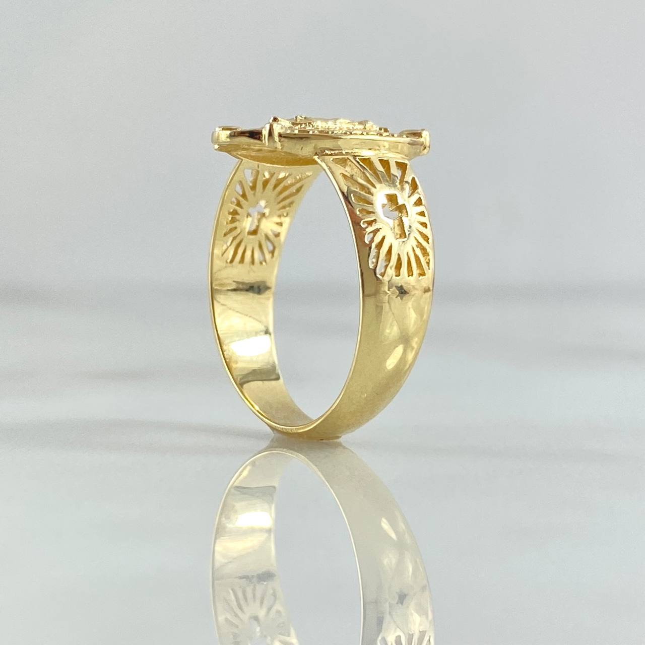 Anillo Virgen Guadalupe 4.7gr / T9 1/2 / Filigrana - Circones Blancos Oro Amarillo 18K *