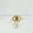 Anillo Ojo Mistico 1.8gr / T7 3/4 / Circones Blancos - Verdes Oro Amarillo 18K