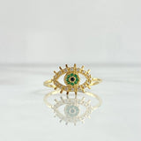 Anillo Ojo Mistico 1.8gr / T7 3/4 / Circones Blancos - Verdes Oro Amarillo 18K