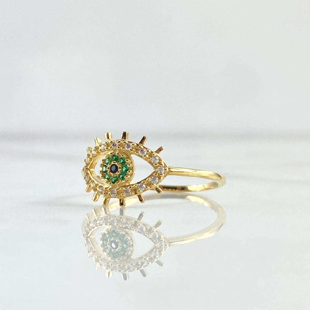 Anillo Ojo Mistico 1.8gr / T7 3/4 / Circones Blancos - Verdes Oro Amarillo 18K