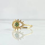 Anillo Ojo Mistico 1.8gr / T7 3/4 / Circones Blancos - Verdes Oro Amarillo 18K