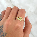 Anillo Ojo Mistico 1.8gr / T7 3/4 / Circones Blancos - Verdes Oro Amarillo 18K