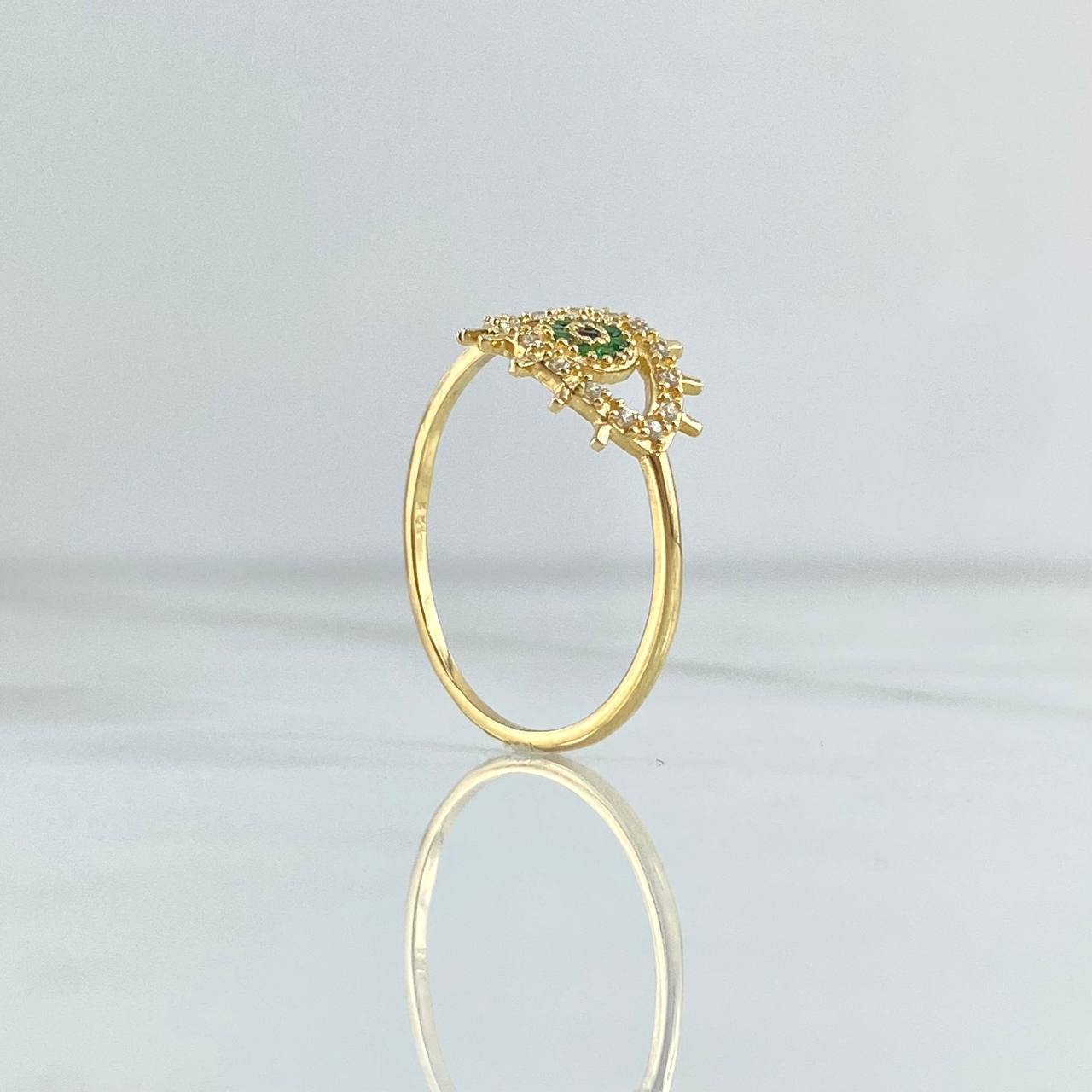 Anillo Ojo Mistico 1.8gr / T7 3/4 / Circones Blancos - Verdes Oro Amarillo 18K