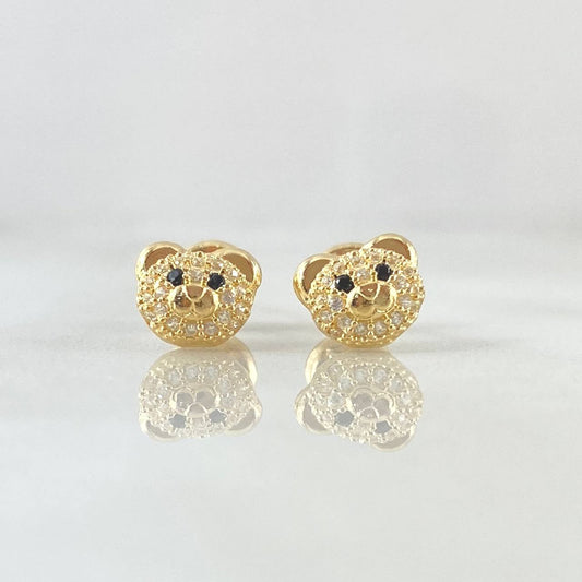 Topos Cara De Oso 1.25gr / 6.2mm Circones Blancos Ojos Negros Oro Amarillo 18K