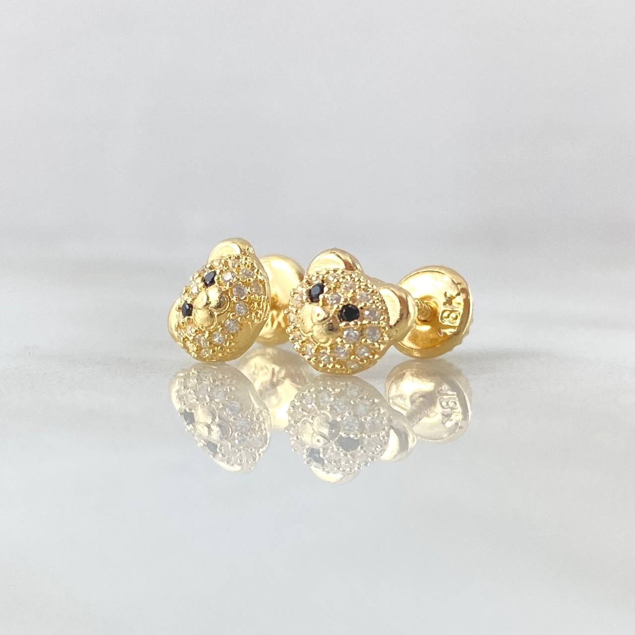 Topos Cara De Oso 1.3gr / 6.2mm Circones Blancos Ojos Negros Oro Amarillo 18K ©