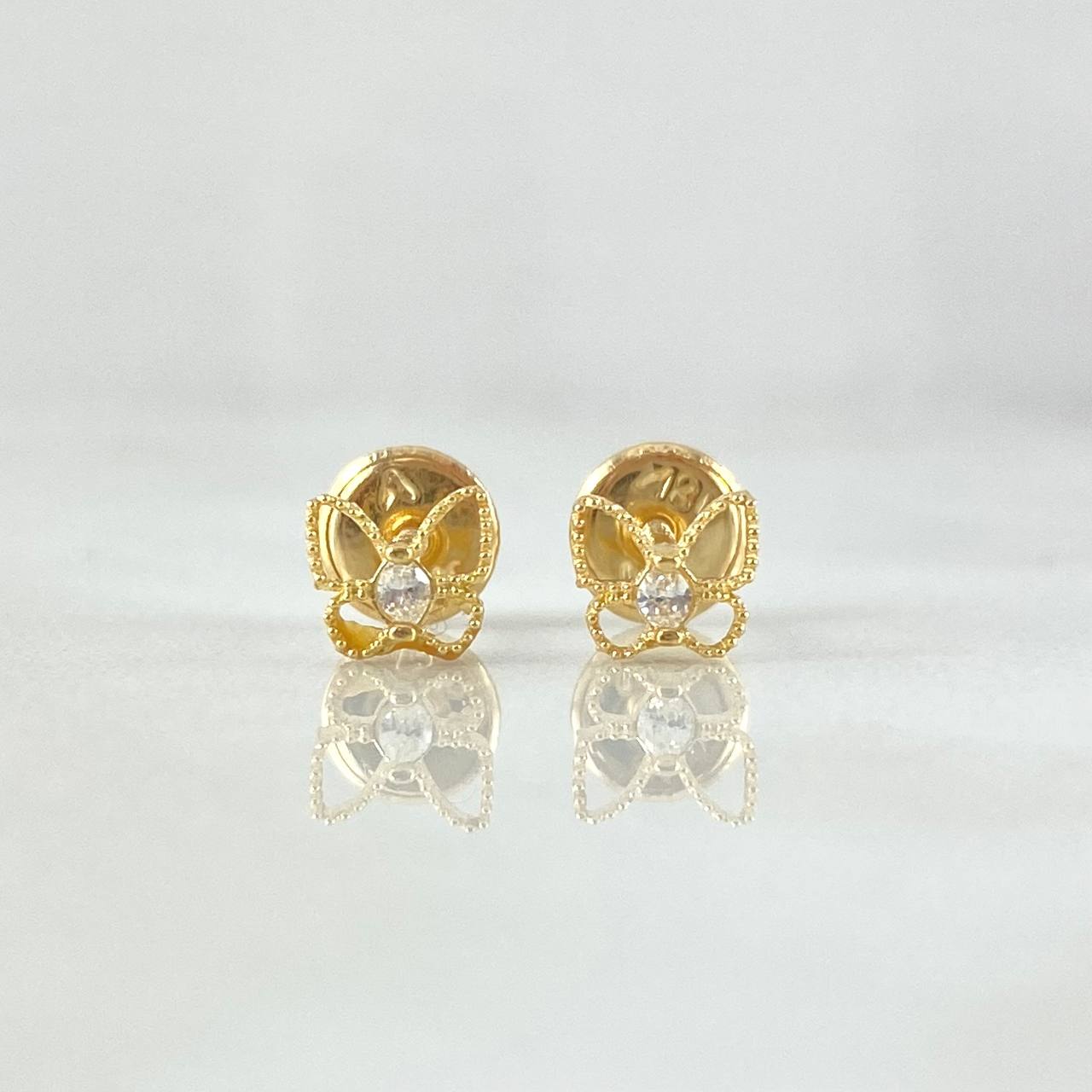 Topos Mariposa Silueta Bordeada 0.6gr / 4.8mm Circon Blanco Oro Amarillo 18K