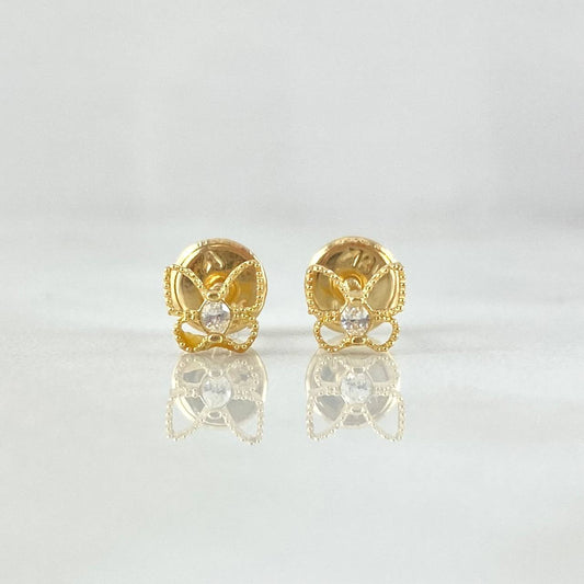 Topos Mariposa Silueta Bordeada 0.6gr / 4.8mm Circon Blanco Oro Amarillo 18K