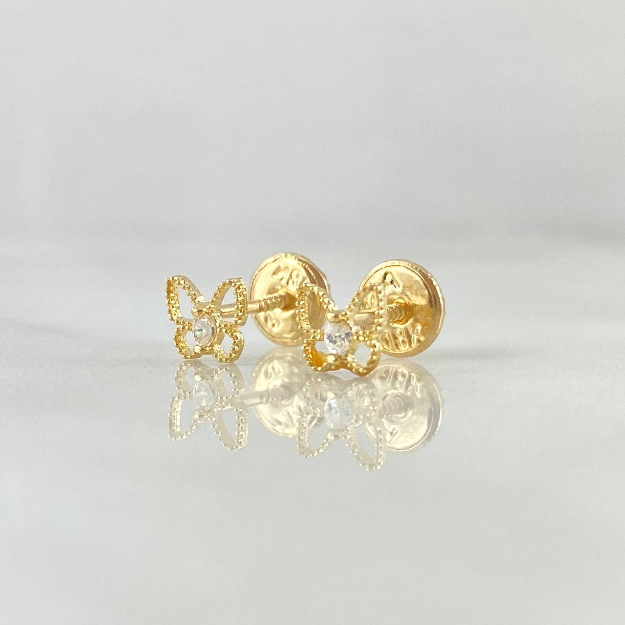 Topos Mariposa 0.6gr / 4.8mm Silueta Bordeada Circon Blanco Oro Amarillo 18K