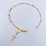 Pulso Denario Virgen Milagrosa 2.45gr / 20.6cm / 3mm Bolas Diamantadas Oro Amarillo 18K $