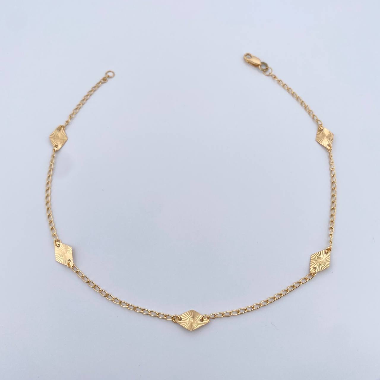 Tobillera Rombos Aro Seguido 2.1gr / 25.8cm / 1.6mm Diamantada Oro Amarillo 18K &