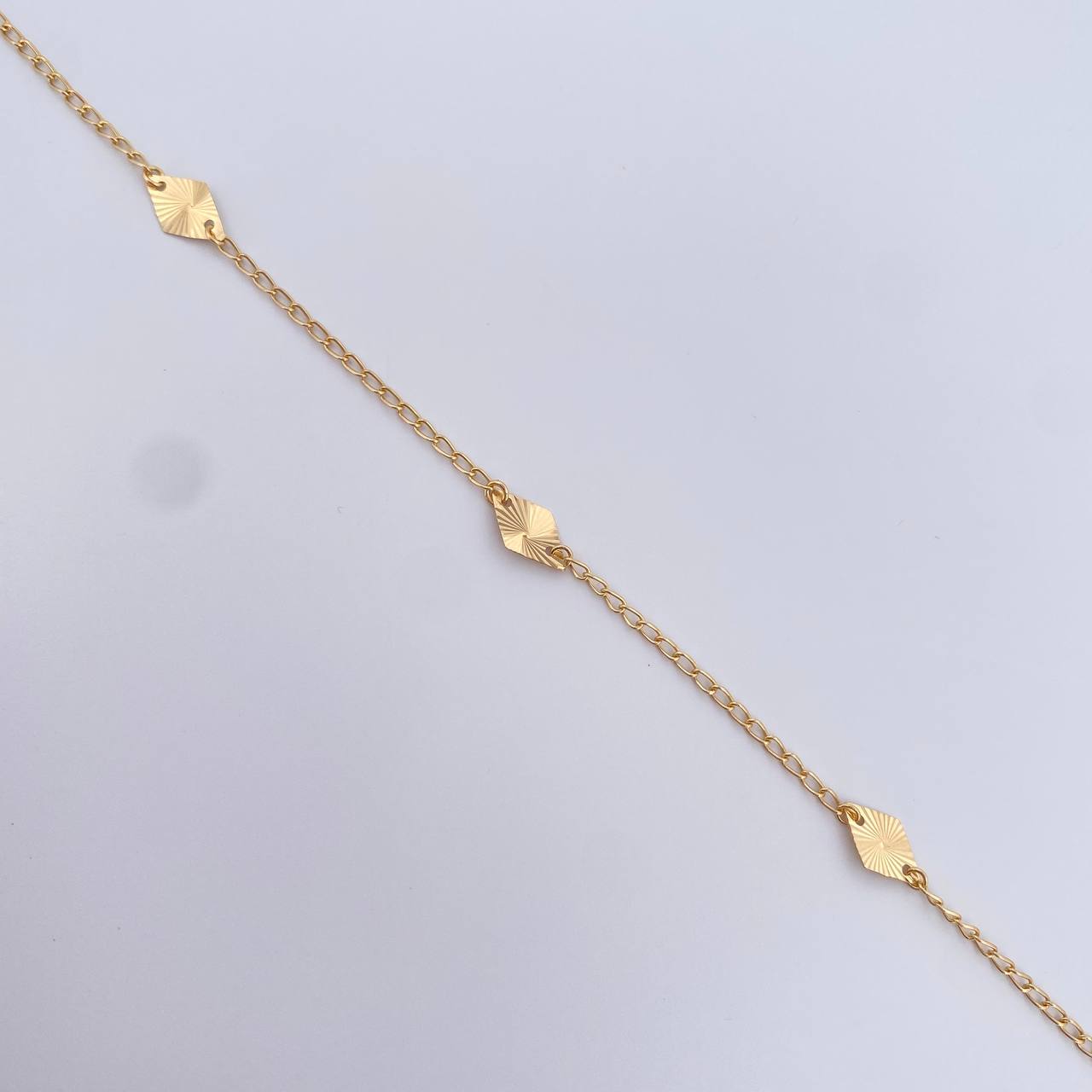 Tobillera Rombos Aro Seguido 2.1gr / 25.8cm / 1.6mm Diamantada Oro Amarillo 18K &