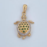 Dije Tortuga Articulada 4.15gr / 3cm / Circones Verdes Blancos Dos Oros Amarillo Blanco 18K $
