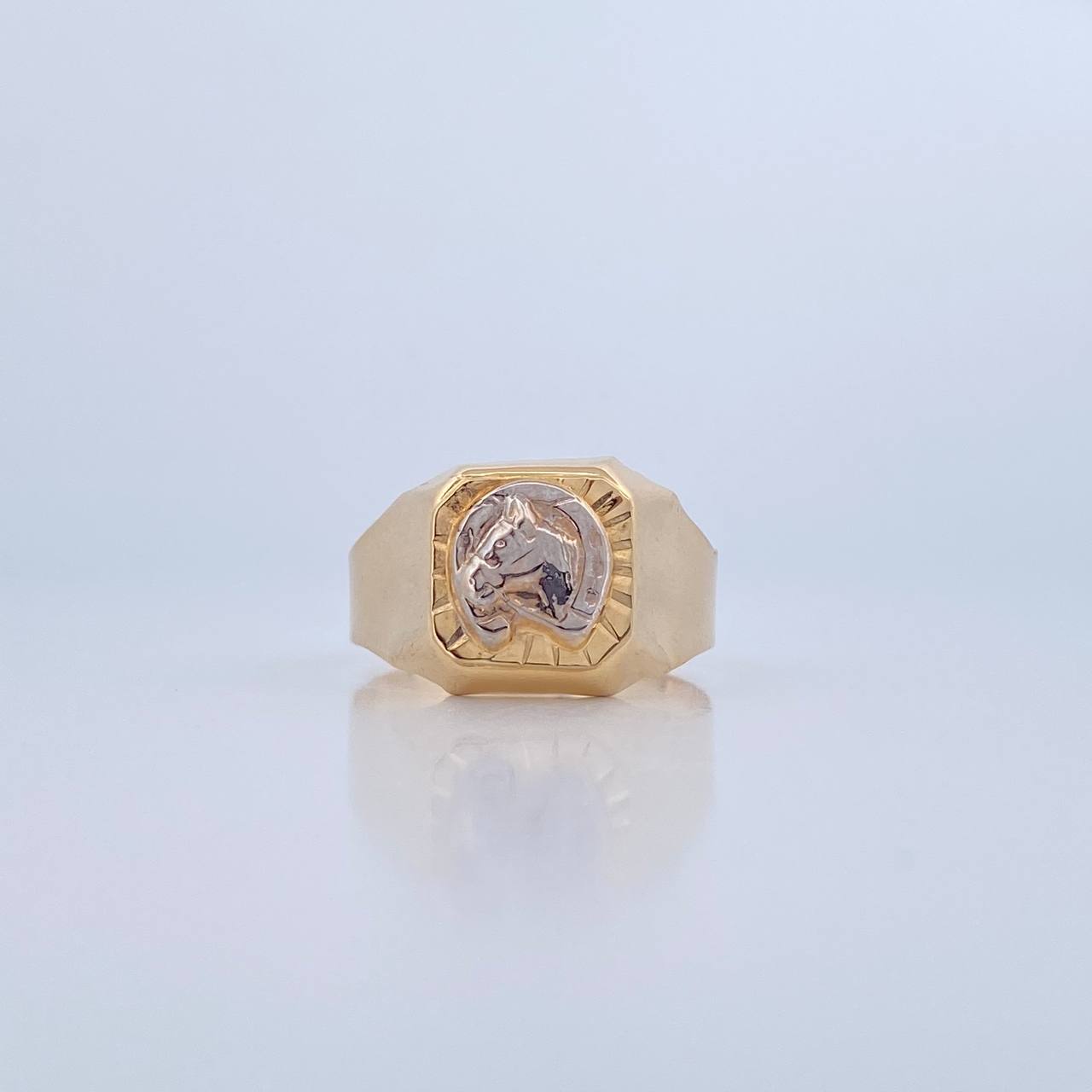 Anillo Caballo Herradura 4.05gr / T11 / Dos Oros Amarillo Blanco 18K &