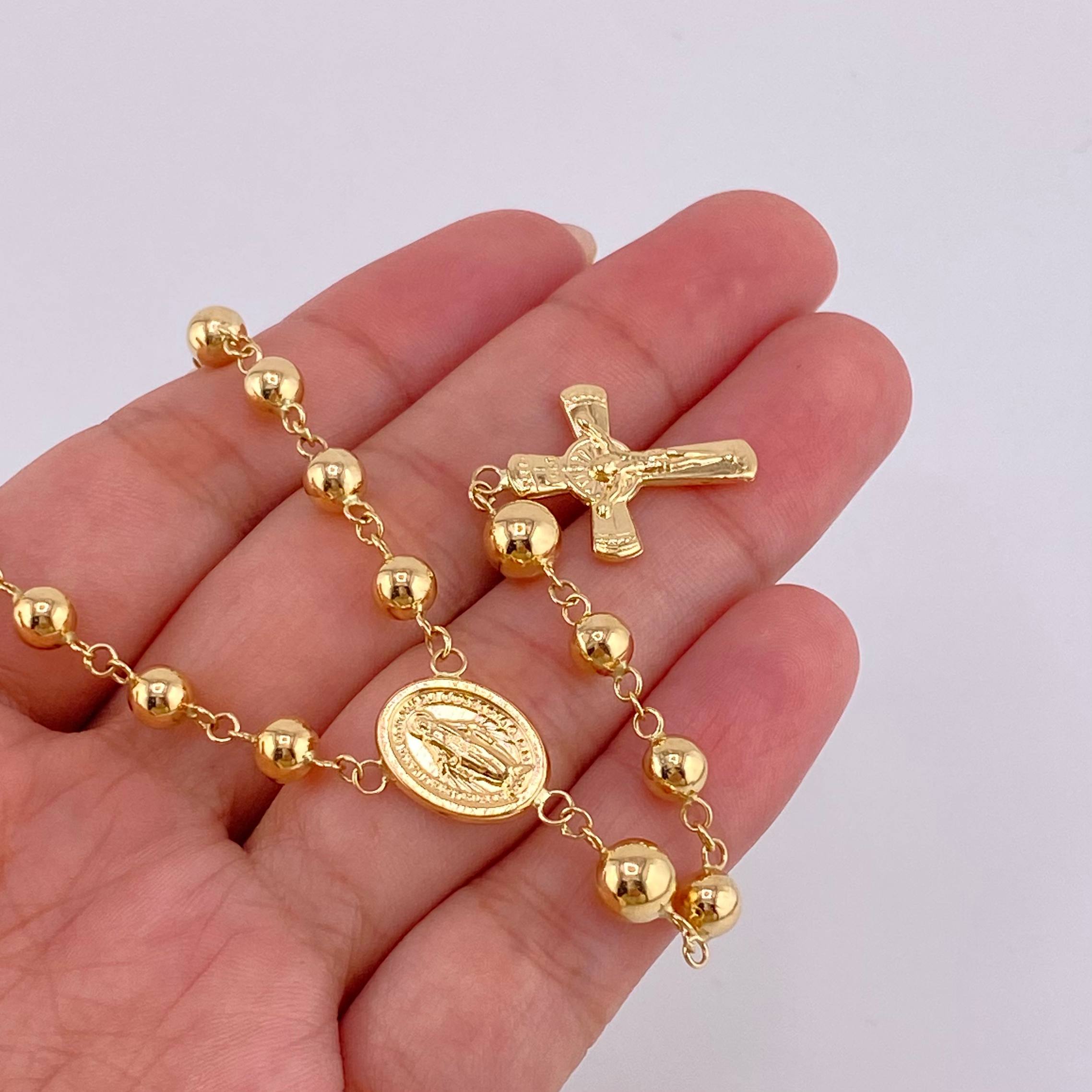 Rosario Virgen Milagrosa Cruz Cristo 12.95 g / 40 cm / 4.8 mm Oro Amarillo 18K