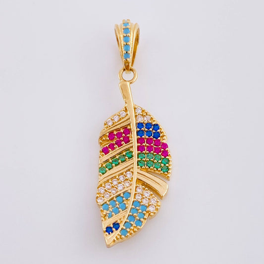 Dije Pluma Multicolor 2.5 g / 3.5 cm Oro Amarillo 18K