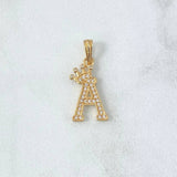 Dije Letra A Corona 1.35gr / 2.5cm / Circones Blancos Oro Amarillo 18K
