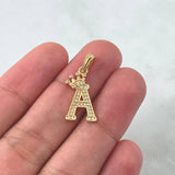 Dije Letra A Corona 1.35gr / 2.5cm / Circones Blancos Oro Amarillo 18K ©