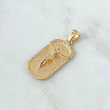Dije Placa Rectangular Cristo 5.9gr / 3.8cm / Circones Blancos Oro Amarillo 18K